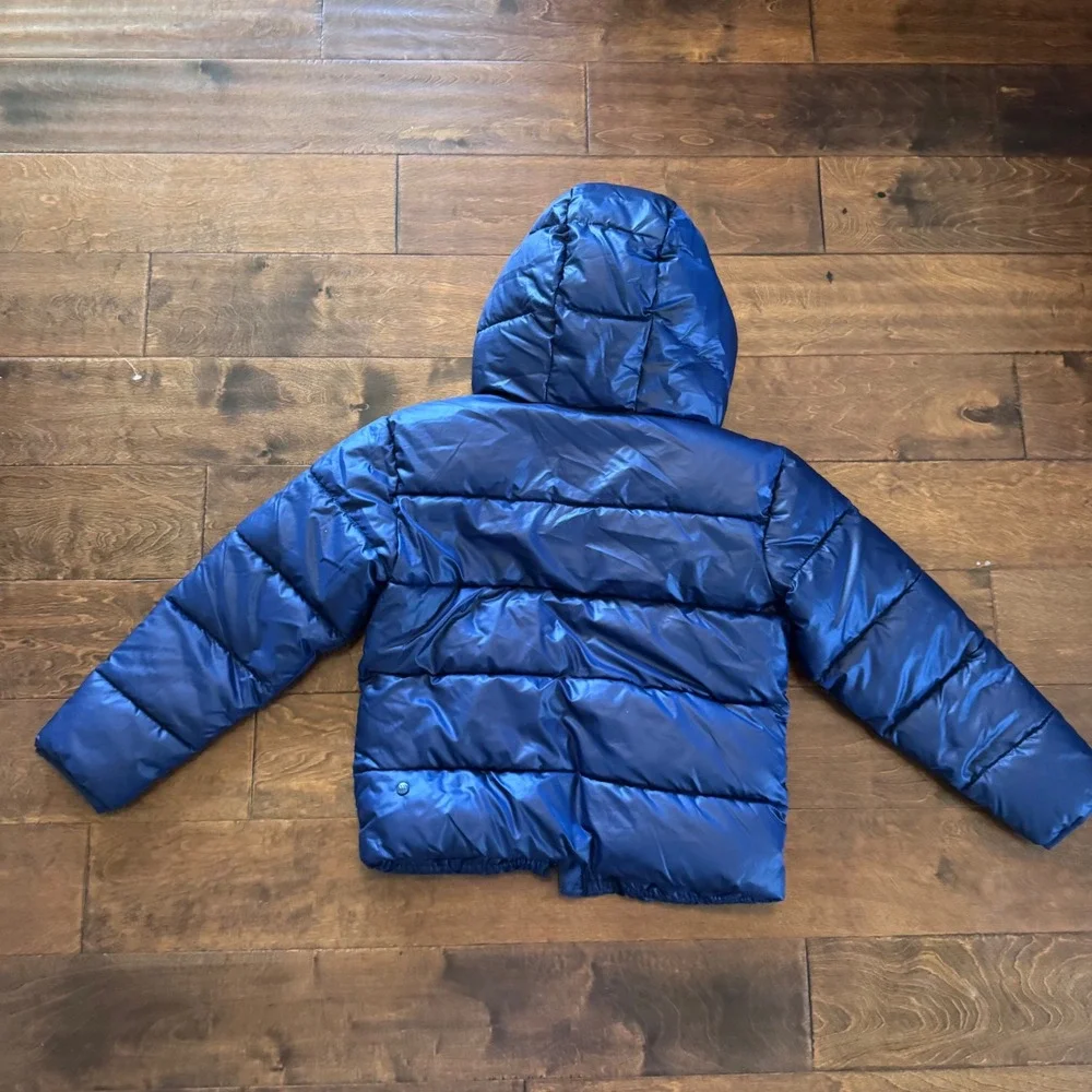 All in Motion Kids Puffer Jacket Navy Blue Hooded Wind Water Resistant Large L